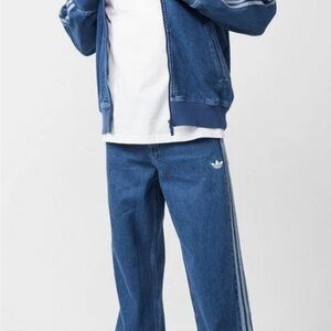 adidas Men's Denim Track Jeans in Blue with Side Stripes